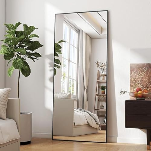 Lvguang Standspiegel mit Aluminiumrahmen | Großer Ganzkörperspiegel Modern & Minimalistisch | Stehend oder Hängend für Wohnzimmer, Schlafzimmer & Flur | Robust und Elegant (ca. 161x52 cm)