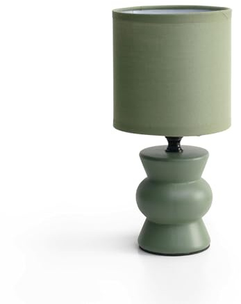 THE SECRET HOME - Lámpara de Cerámica - D. Ø 12x25 - Lámpara para Mesita en Tela y Cerámica - Iluminación para Hogar - Decoración para Dormitorio y Salón (Modelo 3 - Verde)