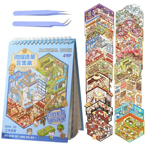 CHAOTEMAI Pegatinas Diy Incluido Pinza; Sticker Book, Libro Pegatinas, Impermeable y Resistente a Los Arañazos Libro, Libro de Pegatinas Diseños de Alta Definición para Crear Amigos y Familiare (Azul)