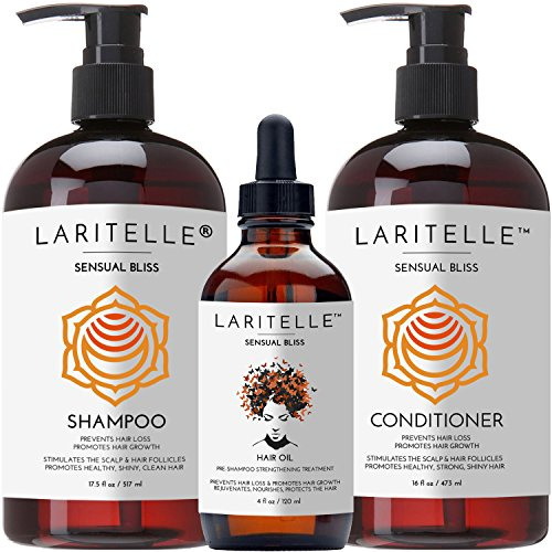 Laritelle Organic Hair Growth Set | Shampoo 16 oz + Conditioner 16 oz + Hair Loss Treatment 4 oz | Argan Oil, Rosemary, Palmarosa & Orange | NO GMO, Sulfates, Gluten, Alcohol, Parabens, Phthalates