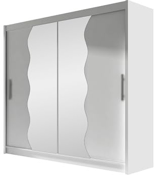 Mirjan24 London X Armoire à portes coulissantes avec miroir, armoire à portes coulissantes, armoire moderne pour chambre à coucher, 180 x 215 x 58 cm, blanche