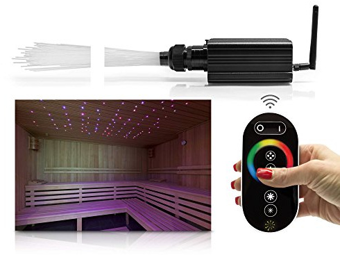 LED Universum LWL-RGBW-Sternenhimmelset mit Funkfernbedienung und Netzteil mit 300 Lichtpunkten (zwei Lichtleiterbündel a 150 Lichtpunkte), 32W Lichtgenerator für Decken aller Art für Sauna und Pool