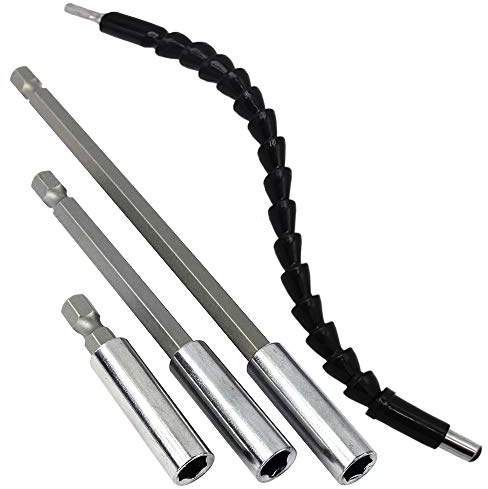 Magnetic Socket Bit Holder Extension, YuCool 3 Piece 1/4 inch Heavy-duty Hex Shank For Quick Change， 11.6 inch Flexible Drill Bit Extension with Screw Drill Bit Holder - Pack of 4