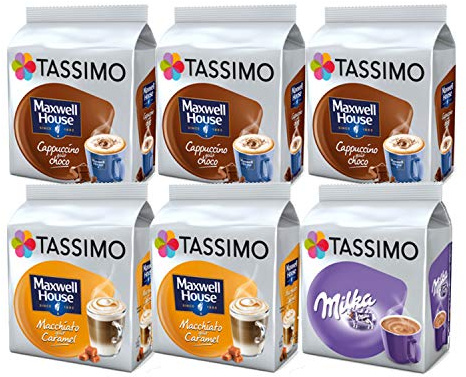 Tassimo Maxwell House Choco / Caramel / Milka Hot Chocolate dosettes de café souples, lot de 6