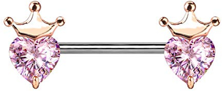 beyoutifulthings Brustwarzen-Piercing Herz-Krone Brust-Piercing Nippel-Piercing Chirurgenstahl Silber Gold Roségold Stab 1,6/14mm