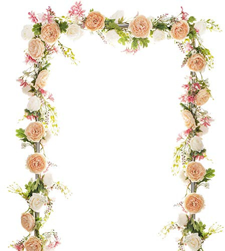 Artiflr 6 Ft Artificial Peony Garland with Mixed Peony Flowers and Green Leaves for Wedding Dining Table Home Party Decor