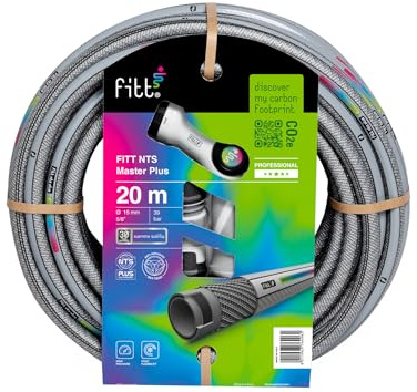 FITT NTS MASTERPLUS 5/8 (15mm) tubo 20m per Irrigazione Giardino, per Uso Intensivo e Professionale con Pistola Multigetto e Raccordi