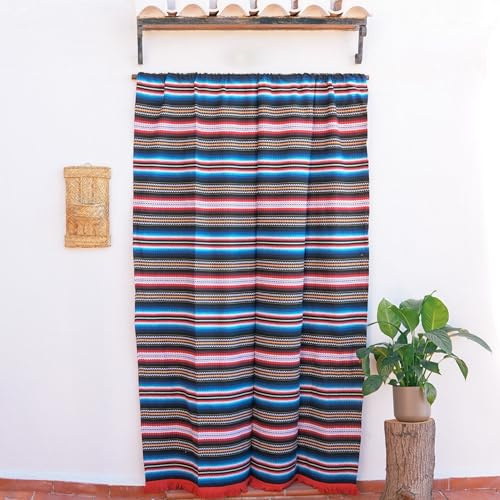 Jarapa Home Made with love Cortina Alpujarreña Rustica,(160 x 215 cm), Azules Color 606 Hecha en España, Fibra Natural de algodón - Cortina para Puerta Exterior mosquitera y Parasol