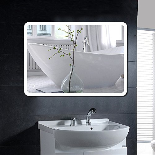 YJIIJY Miroir de Salle de Bains 70x50cm avec éclairage LED, Miroir Lumineux LED de Salle de Bain avec Interrupteur Tactile, Miroir Mural Lumineux Salle de Bain, Miroir Mural avec Éclairage Intégré