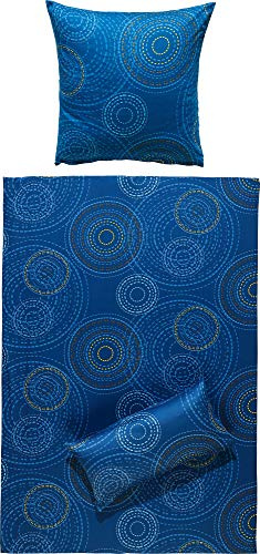 Erwin Müller Bettwäsche, Bettgarnitur Mako-Satin Kreise dunkelblau Größe 40x80 cm / 135x200 cm - feinste Baumwolle, angenehmes Schlafklima, mit praktischem Reißverschluss