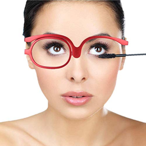DBXOKK Glasses, Women Makeup Reading Glasses, Rotatable Flip Make Up Eye Glasses, Makeup Glasses, Magnifying Eye Makeup Glasses, Single Lens Rotating Glasses, Female Makeup Essential Tools(red+3.0)