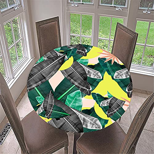 Morbuy Tischdecke Elastisch Rund, 3D Drucken Gartentischdecke Tischdecken Wasserdicht Abwaschbar Abwischbar Tischtuch für Küche Garten Outdoor Dekoration (Durchmesser 130cm,Bananenblatt)