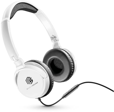 Music Sound | HEADBAND filo Basic | Cuffie on ear pieghevoli con filo e microfono - Jack 3.5 mm - Colore Bianco, One Size