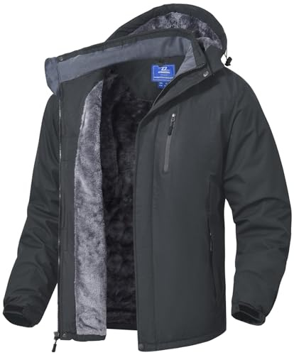 SPOSULEI Mens Skiing Jacket with Hoode Snowboarding Travel Rain Military Tactical Fleece Jacket Coat Parka Waterproof Winter Raincoats DKGrey XL