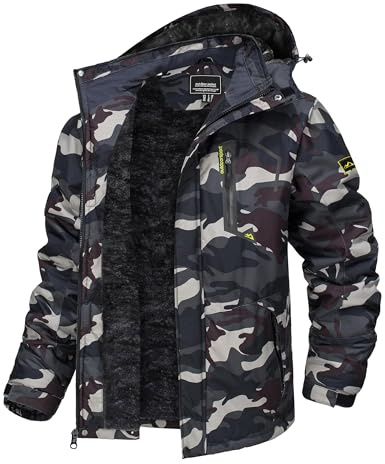 TACVASEN Men's Winter Ski Jacket Fleece Warm Thick Waterproof Camo Coats