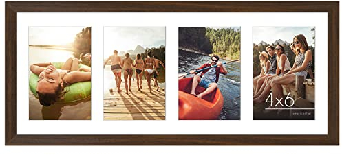 Americanflat 20x51 cm Bilderrahmen Collage - Zeigen Sie drei 10x15 cm Fotos an Ihrer Wand an - Bilderrahmen für Mehrere Bilder der Familie - Verbundholz mit Bruchsicherem Glas - Walnuss