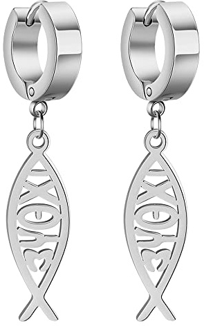 UNIFT Ohrringe Für Frauen Mädchen Jesus Fisch Glaube Symbol Ohrringe Edelstahl Schicke Bogen Angelhaken Ohrringe Christlicher Schmuck (Silber 3)