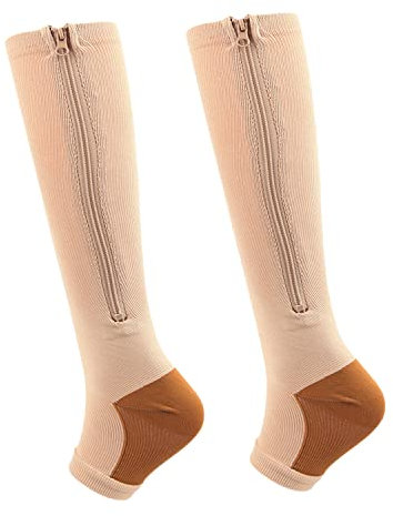 2 Paia di Calzini a Compressione con Cerniera,Calzini a Compressione con Cerniera in Polpaccio Senza Punta con Compressione Gradiente Medica per Uomo Donna