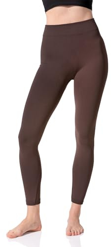 Yenita Thermoleggings Gefütterte Damen Legging mit Innenfleece im 2er Pack, Winter Seamless Thermo Legging in Braun, GR: S/M