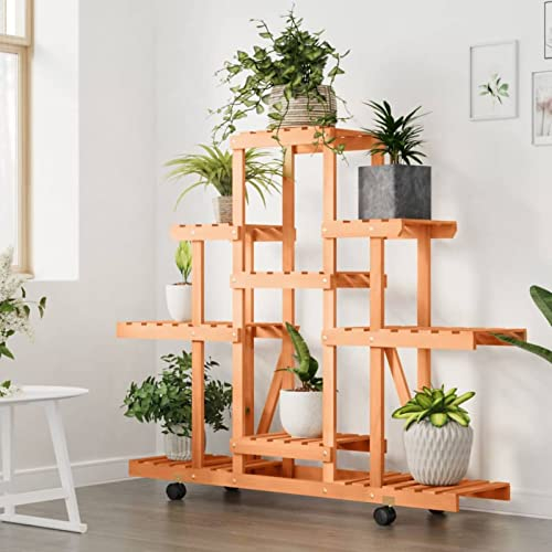 Tidyard Blumenständer mit Rollen Pflanzenständer Pflanzenregal Blumenregal Blumentopfständer Blumentopf Ständer Blumentopfhalter für Drinnen & Draußen 110x25x101 cm Massivholz Tanne