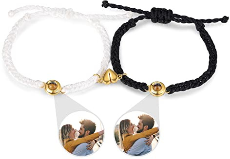Glooraca Personalisiertes Foto-Armband mit Bild im Inneren, benutzerdefinierte passende Paar-Armbänder für Sie und Ihn, Fotoprojektion, Paare, Armbänder, Geschenke für Frauen und Männer