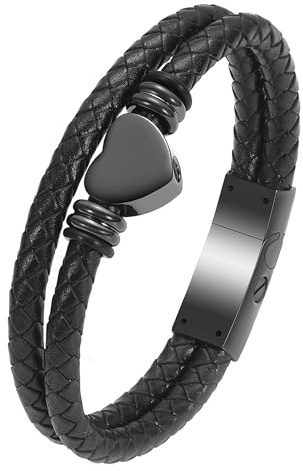 VCCWYQK Kreuz-Urnen-Armband für Asche, echtes Leder, Gedenk-Asche, Schmuck, Urnen-Armreifen, Medaillon, Andenken-Armband für Herren