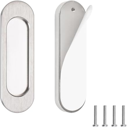 MOROBOR Set di 2 maniglie per porta scorrevole ovali autoadesive in lega di alluminio nascoste per porta del fienile, armadio, cassetti (acciaio spazzolato, 100 mm)