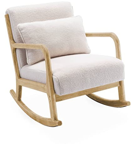 Schaukelsessel in Weiß aus Holz und Boucle Stoff, für 1 Person, skandinavischer Stil