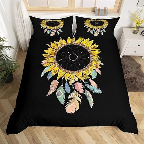 MAQUE Schwarz BettwäSche Set TraumfäNger BettwäSche 135x200, WendebettwäSche und Kissenbezug 80x80, Weiche & Angenehme & Atmungsaktive Mikrofaser BettwäSche-Sets mit ReißVerschluss
