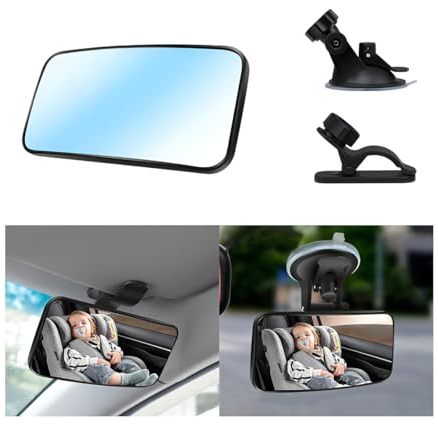 Adunsiaoto Car 360° Rear Seat Mirror with Suction Cups and Clamp, Suction Cup Rear View Mirrors Plastic, Interior Rearview Mirror for Car Van, Car Backseat Mirror for Observing the Rear Row