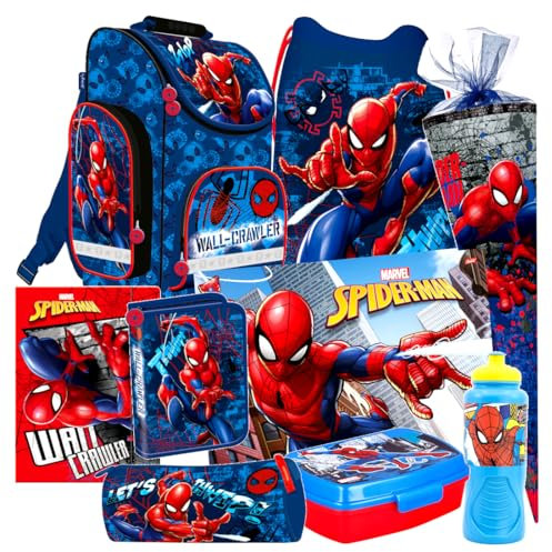 Spiderman Spider Man Spider-Man 9 Teile Set Schulranzen Ranzen Schulrucksack Federmappe Tasche Schultüte 85 cm Tornister mit Sticker-von-Kids4shop