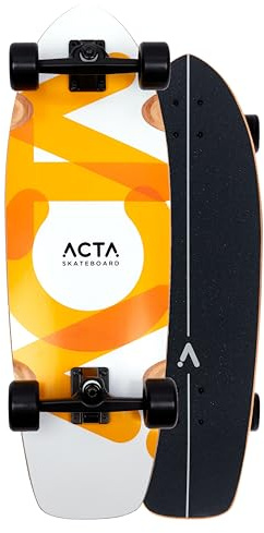 ACTA Surfskate Overlap 31 – Orange & Blanc - Planche de Surf-Skate en érable 7 Plis - Idéal pour débutants & intermédiaires - pour pumptrack, Cruising et Carving Urbain