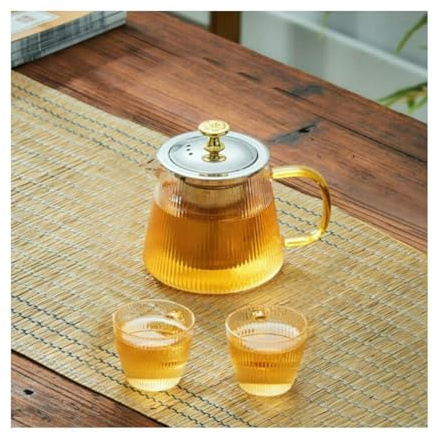 Hermosamente Tetera de vidrio Vertical, juego de té para el hogar, tetera con colador de acero inoxidable, tetera portátil de gran capacidad práctico