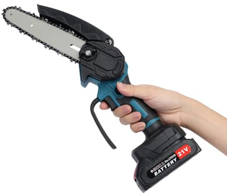 Mini tronçonneuse électrique sans fil 6/8 pouces avec 2 piles et 2 chaînes tronçonneuse portative à une main pour la coupe de branches, le jardinage et l'élagage des arbres (6 pouces-bleu)