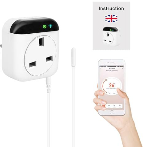 thermostat plug 10A wifi temperature controller socket programmable smart digital thermostat for heating and cooling compatible with Alexa and Google Assistant, 230V