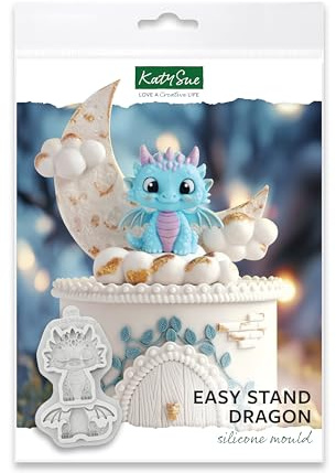 Katy Sue lätt att ställa drake silikonform för tårtdekoration och hantverk. Använd med fondant, sockerpasta, tuggummipasta och lufttorkad lera från Katy Sue Designs fondantformar