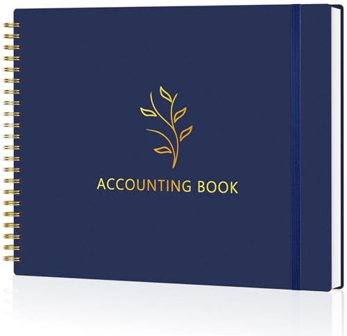AKONEGE Accounting Ledger Book for Small Business & Personal Use, Horizontal Expense Tracker Notebook Ledger Book for Bookkeeping, Financial Income and Expense Log Book 10.2 x 8, Dark Blue
