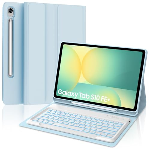 IVEOPPE Keyboard Case for Samsung Galaxy Tab S10 FE Plus 13.1 inch 2025, Case Keyboard for Galaxy Tab S10 FE+, Cover with Magnetically Detachable Backlit Keypad for Samsung S10fe+ Tablet 13.1'', Blue