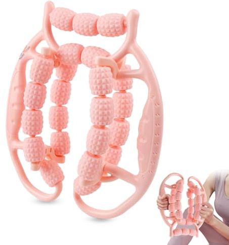 LCUHAVA Massageroller Beine 23 Räder Beinmassagegerät Massagerolle mit Griff Bein Cellulite Massagegerät Förderung der Blutzirkulation für Bein fuß und Armmassage (Rosa)