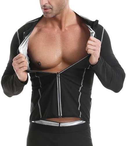 Weyot Traje Sauna Hombre Adelgazante, Camiseta De Manga Larga Deportiva con Cremallera, Compresion Adelgazante Sudoración Deporte Shapewear, Trajes De Sudoración para Fitness Boxeo Running