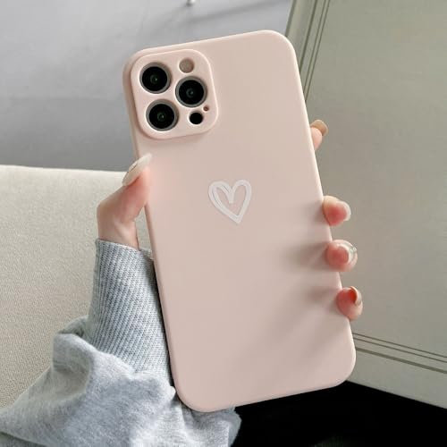 HTYTFC Custodia morbida per telefono con paraurti a forma di cuore, per iPhone 16, 15, 14, 13, 12, 11 Pro, X, XR, XS, Max, 8, 7 Plus, Mini, Candy, opaca, antiurto, rosa, per iPhone 14