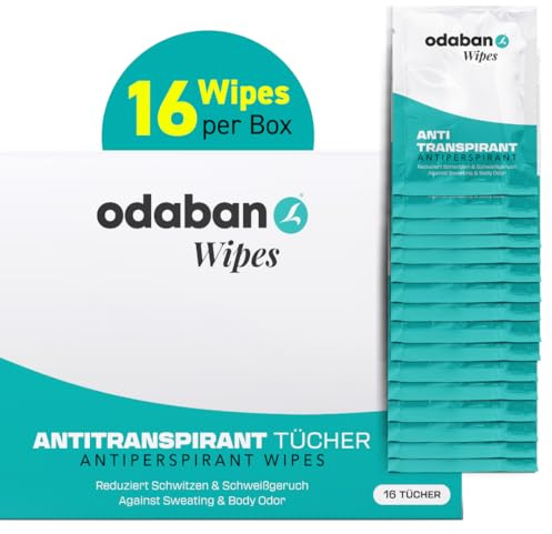 odaban® Antitranspirant Wipes gegen starkes Schwitzen | einzeln verpackte Tücher für Achseln, Hände, Füße & Gesicht – schnell wirksamer Schweißschutz, 16 Stück