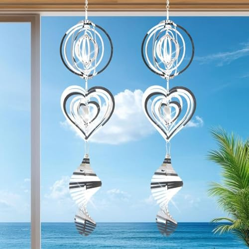 Edelstahl Windspiel,2 Stück Reflektierende Vogelschreck,3D Hängende Wind Spinner, Windspiele für draußen,Vogelabwehr Windspiel,Geeignet für Terrasse,Balkon,Obstgärten,Garten Dekor