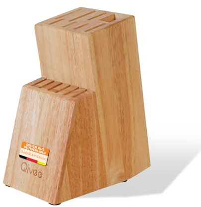 Qivee Messerblock aus Holz, 13 Einschübe für Messer und Scheren, Unbestückt, mit Rutschfesten Gummifüßen