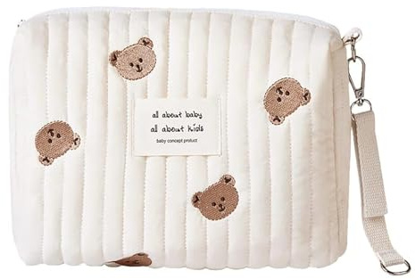 Wickeltasche für Unterwegs, Kleine Abwaschbar, 25x17 x10CM, Mini Diaper Bag für Windeln, Tücher und Spielzeug, Windeltasche Reißverschluss mit Bestickt, Bär, Bedruckt, Tasche für Die Reise (A)