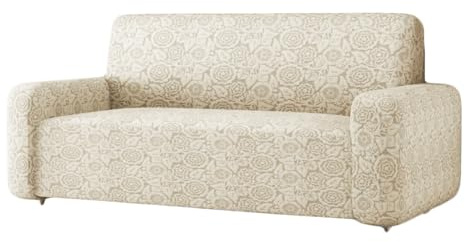 SaRani Elastischer Sofabezug mit Blumenmuster, Relief, Schutz für Sofa und Louise-Sessel (Creme, 3-Sitzer)