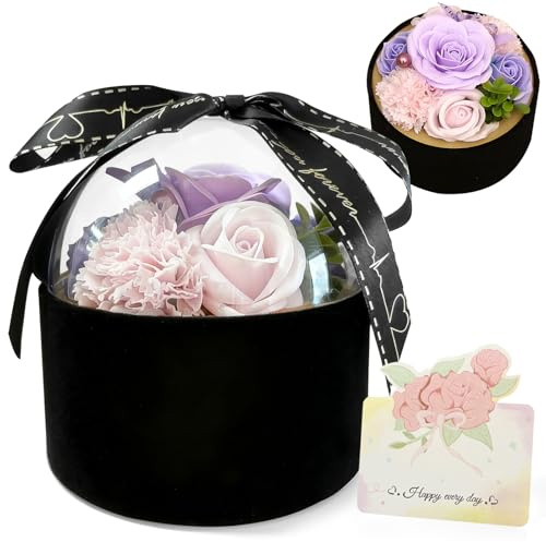 Yunlaishaocer Ramo de flores de jabón en caja de regalo, jabón para mujer, flores artificiales, caja redonda, día de la madre, Navidad, aniversario, día de San Valentín, día del maestro, cumpleaños