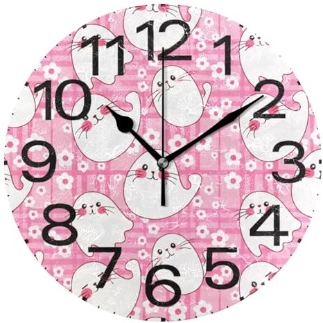 Kutsu Scale Ghosts with Cats Whiskers Wall Clock Silent Non Ticking, Battery Operated Round Clock 10 Inch for Home Bedroom Living Room Kitchen Office School Classroom, Black