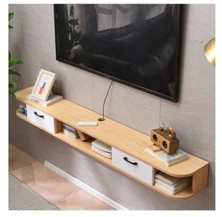 GLigeT TV Schrank Hängend An der Wand montierter Medienkonsolen-Regalschrank for die Aufbewahrung unter dem Fernseher, Entertainment-Center, Wohnzimmer, Schlafzimmer TV Lowboard Hängend(Natural)