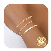CASSIECA 3 Pcs Gold Bracelets for Women Sterling Silver Bracelet Set Layered Dainty Link Chain Bracelet Adjustable Stackable Bead Ladies Gold Jewelry for Women
